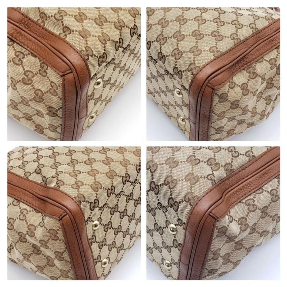 100% Authentic Gucci Leather Canvas Brown Tote Bag - Picture 11 of 16